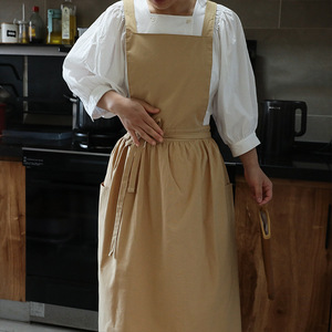 <b>Kitchen</b> Water Resistant Bib <b>Apron</b> Solid Color Simple Style Daily Use Cotton Pleated Skirt Baking Vest <b>Apron</b> - Product Image 1