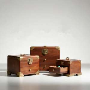 Kotak penyimpanan perhiasan layanan mesin CNC kustom pabrik kotak perhiasan Redwood kotak perhiasan kuningan prototipe kayu kenari - Product Image 3