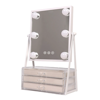 Miroir de maquillage lumineux moderne à une seule face avec boîte de rangement et miroir de table cosmétique personnalisé
