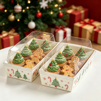 Boîte à charcuterie de Noël en papier kraft avec couvercle transparent pour mini-gâteaux