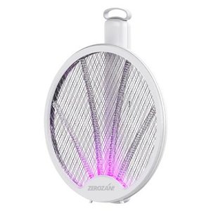 Raquette électrique anti-moustiques rechargeable ZEROZAN, pliable, blanche ELT016 - Product Image 1