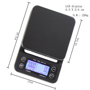 BSCI 전자 커피 식품 저울 디지털 블랙 바리스타 커피 저울 타이머 포함 3kg 공장 가격 - Product Image 2