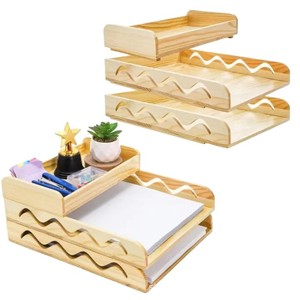 Wooden Stackable Three Tier <b>File</b> Rack Office Desktop Organizer Student Stationery <b>Tray</b> - Product Image 5