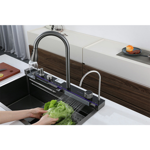 Thiết Kế Mới Hiển Thị Kỹ Thuật Số Thép Không Gỉ Bồn Rửa Nhà Bếp Nano Cốc Màu Đen Rinser Bốn Lỗ Làm Bằng Tay Thông Minh Duy Nhất Bát Hình Vuông - Product Image 3