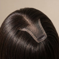 Postiche pour femme à franges en forme de 8, pour volume et couverture des cheveux gris, avec couronne haute, fibres réalistes, brun clair, en dentelle, sans colle