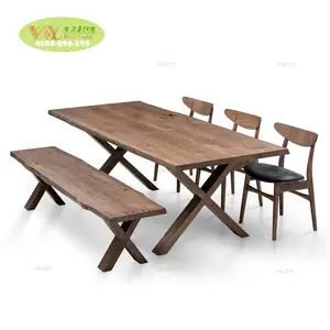 Nhà Hàng Gỗ Rắn <span class=keywords><strong>10</strong></span> Người Sồi Bàn Ăn Đặt Tự Nhiên Mở rộng Bàn Ăn Với X Chân Gỗ - Product Image 1