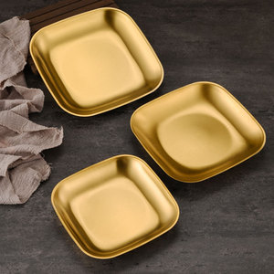 Assiettes carrées en acier inoxydable doré pour le barbecue coréen, service de desserts et de collations, ensemble de 3 tailles YX1815 - Product Image 1