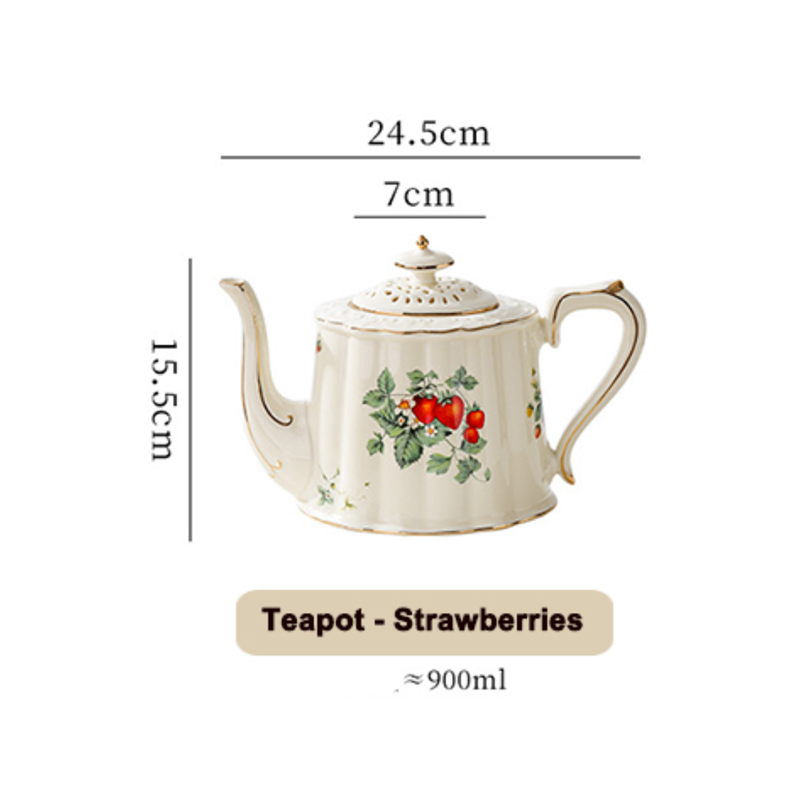 white Teapot - Strawberries