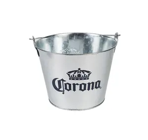 Wholesale customized white galvanised metal ice bucket with handle