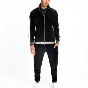 HULAR INTL Men's Custom Logo Velvet Sweat Suit Breathable 2-Piece Set Zipper Pants Autumn Rhinestone Logo <b>Velour</b> <b>Tracksuits</b> - Product Image 1