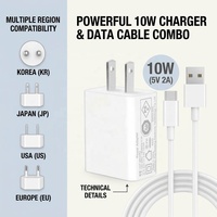 Chargeur mural USB 5V2A HNT 10W avec câble USB-A vers USB-C 3A en TPE, prise JP/US/EU/KR pour téléphone portable et équipement compatible