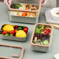 Boîtes de conservation alimentaire en acier inoxydable pour micro-ondes avec couvercle en verre trempé, trou de libération d'air, anti-fuite, boîte à bento pour la préparation des repas