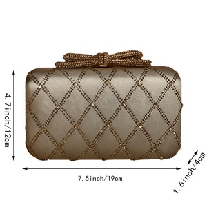 Women Elegant Diamond Grid Evening Bag Shinny Rhinestones Clutch <b>Purse</b> Chic Bowknot Handbag for Dating Dinner Party - Product Image 6