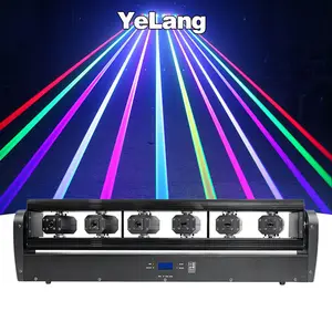 Yelang 6 ojos monocromáticos cabeza móvil luz láser DMX activado por voz Club DJ Bar haz láser rojo, verde azul Luz de escenario