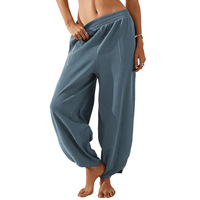 Pantalon décontracté d'été pour femme à jambes larges et taille élastique avec poches, personnalisable OEM/ODM avec logo – Idéal pour le commerce transfrontalier et la mode