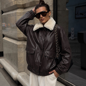 Chaqueta de Cuero PU con Cuello Desmontable de Piel Sintética, Abrigo Casual para Mujer con Diseño de Parches, Ropa de Calle Retro Y2K, Prenda Exterior de Otoño - Product Image 4