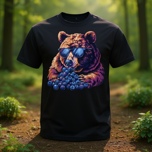 T-shirt con occhiali da sole Blueberry Bear e design con ritratto di frutta per uomo e donna - Product Image 3
