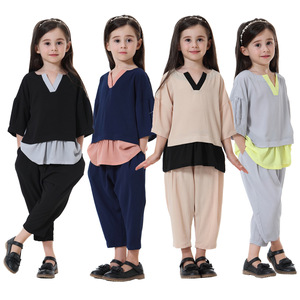 Set di 2 pezzi top e pantaloni Harem <span class=keywords><strong>Arab</strong></span> bambina camicia lunga e pantaloni Set morbido vestiti per bambina musulmani - Product Image 1