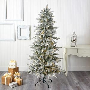 6,5 pieds. <span class=keywords><strong>Sapin</strong></span> de Noël <span class=keywords><strong>artificiel</strong></span> en <span class=keywords><strong>sapin</strong></span> de Nova Scotia floqué, fin et élégant, avec 300 lumières LED blanc chaud et 699 branches pliables - Product Image 2