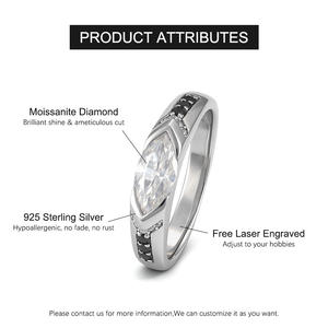 แหวนทองคำขาวประดับเพชรโมอิสซาไนต์ทรงมาร์ควิส 1 กะรัต 2 กะรัต 3 กะรัต ระดับ D VVS - Product Image 3