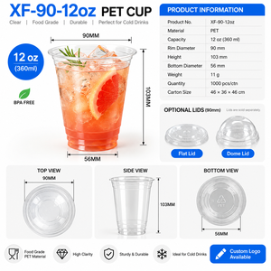 Vasos de Plástico PET Transparente de 90 mm y 12 oz con Tapas, Vasos Desechables para Café Helado y Bebidas Frías, Logotipo Personalizado para Jugos, Smoothies y Boba - Product Image 2