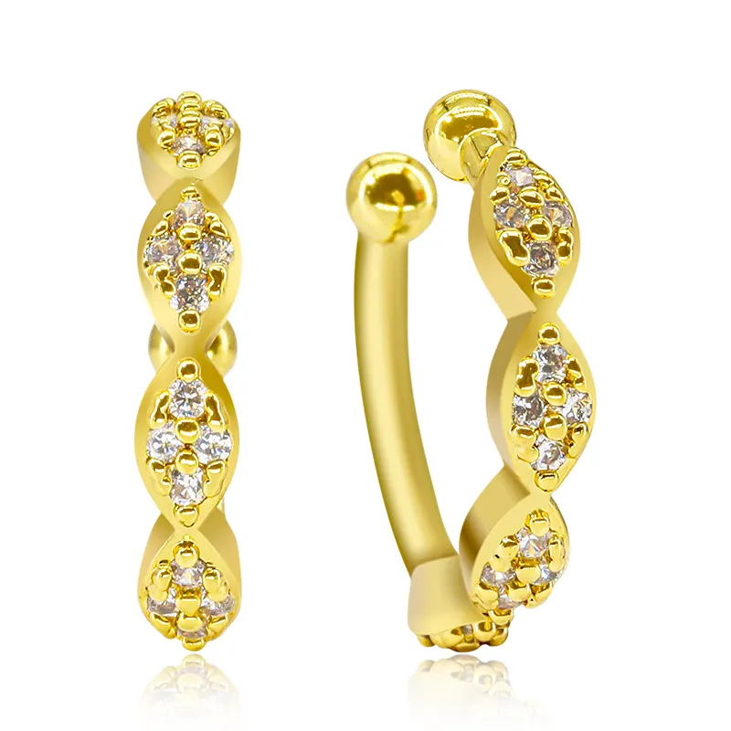 Fashion Jewelry 2022 Cartilage Vintage Indian Gold Plated Brass Zircon Non Pierced Clip On Cuff Earrings For Women