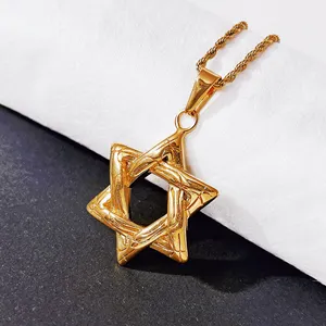 宗教祈祷手吊坠大卫之星男女项链金色不锈钢饰品经典犹太艾塞尔项链 - Product Image 1