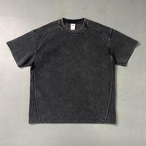 305g Heavyweight Polyester/Cotton Blend Short Sleeve T-<b>Shirt</b> Snowflake <b>Patchwork</b> Design Silk Screen Printed Washed Distressed - Product Image 3