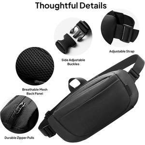 Riñonera cruzada de gran capacidad con bolsillo oculto para botella de agua, resistente al agua, cinturón ajustable para senderismo, correr y viajar - Product Image 2