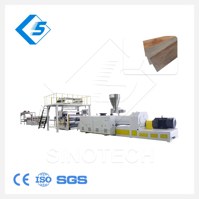 Sinotech mới nhất không thấm nước cứng nhắc PVC LVT Vinyl SPC sàn sản xuất sản phẩm máy đùn nhà sản xuất