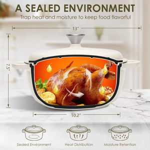 Olla de Hierro Fundido Esmaltado con Tapa, Utensilio de Cocina Resistente para Estofar y Asar, Apta para Horno hasta 500 Grados ° Crema Blanca F - Product Image 2