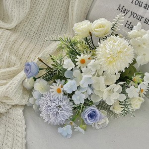 Yasunobu Fleurs Artificielles en Soie, Bouquet de Roses et d'Hortensias, Décoration de Mariage et d'Intérieur, Rose, Bleu, Blanc, Violet, Jaune, Orange - Product Image 4