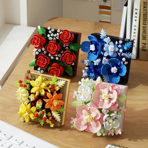NOUVEAU Bouquet de fleurs créatif Rose Hibiscus Boîte de fleurs Blocs de construction à assembler Jouet Décoration Cadeau Jouet tendance - Product Image 1