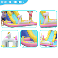 Nouvelle Conception Personnalisée - Château Gonflable Extérieur Licorne et Dauphin avec Toboggan, Usage Domestique, Multifonctionnel, Capacité 135kg, 2 Passagers