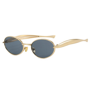 À la mode rétro ovale lunettes de <span class=keywords><strong>soleil</strong></span> pour femmes hommes Logo personnalisé Vintage métal clair blanc écaille de tortue vert en gros mode <span class=keywords><strong>soleil</strong></span> - Product Image 4