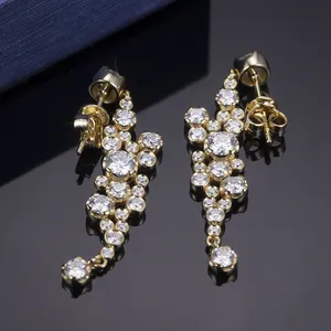 Messi Perhiasan 14K Anting-Anting Menjuntai Moissanite Wanita Modis Perhiasan 925 Lapis Emas Kuning Perak