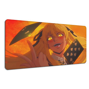 Alfombrilla de Ratón con Diseño de Chica Anime Rubia con Sonrisa Malvada, Alfombrilla de Escritorio Extendida en Tono Amarillo Cálido, Base Antideslizante, Estética de Fantasía Oscura para Juegos - Product Image 1
