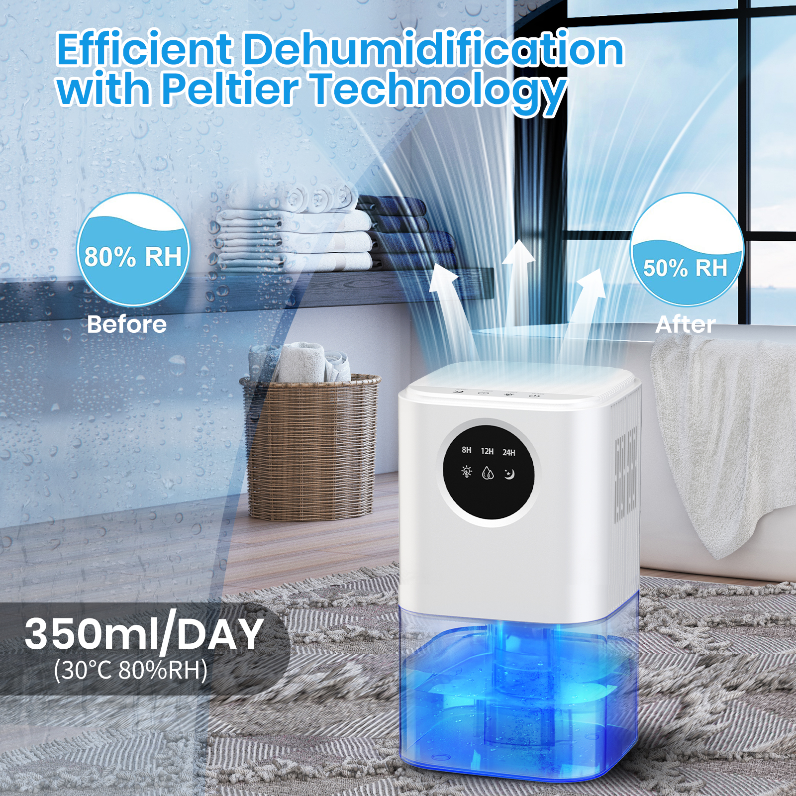 家庭用除湿機、自動シャットオフ機能付き寝室バスルーム用除湿機、7色LEDライト Hdce6256b559843978daa77547eeb7