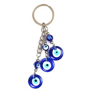 Wholesale Evil Eye Classic 3 Blue Glass Evil Eye Keychain Pendent High Quality Simple Keyring Handbag Keychains Charms Jewelry