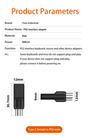 Adaptor USB ke Dual PS/2 Plug and Play, Konverter USB Male ke PS2 Female untuk Keyboard dan Mouse Legacy, Desktop, Laptop