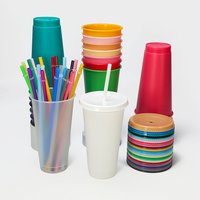 Gobelets en plastique réutilisables en PP de 24 oz pour smoothies, jus, café glacé, tasses à boisson froide, mugs de voyage, avec couvercles et pailles, pour cadeaux en gros