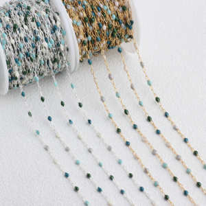 Chaîne trombone en or 14K plaqué/argent S925 avec perles émaillées multicolores bleues pour la fabrication de bijoux permanents, bracelets et colliers DIY - Product Image 1