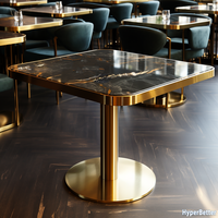 Plateaux de table à manger modernes en marbre noir carré, directement de l'usine, avec base de table dorée