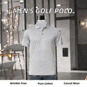 Polo pour homme élégant et décontracté à motif uni, manches courtes, anti-plis, en jersey de coton uni, idéal pour le golf - Product Image 2