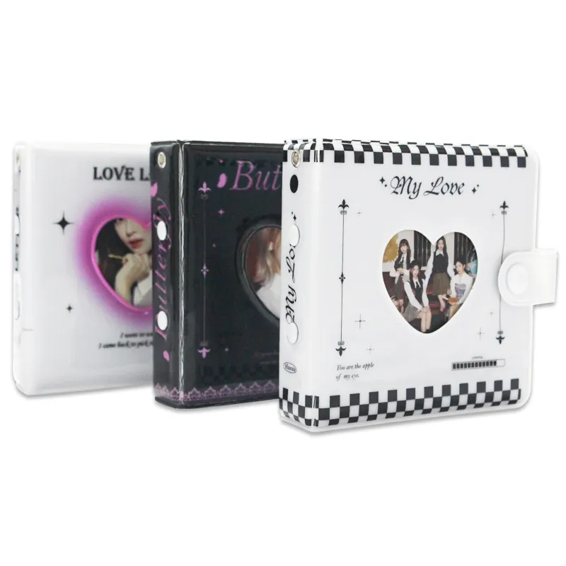 Custom Kawaii 1 2 3 Inch PVC Mini Kpop Photocard Binder With Heart Clasp Photo Album Holder Collect Book