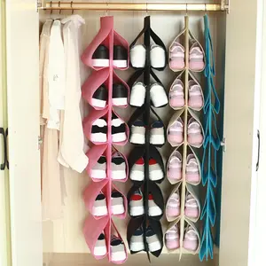 GG236-Bolsa de almacenamiento plegable, estante colgante para zapatos con 12 bolsillos, organizador de zapatos, bolsa de tela con gancho