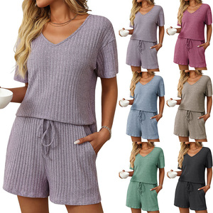 Conjuntos de Pantalones Cortos Casuales de Color Sólido Tallas S-XL para Mujer, Elegante Traje de Dos Piezas de Verano para Mujer, Conjunto Completo de Ropa Femenina - Product Image 1