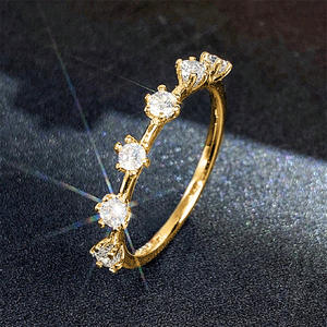 Anello Classico Placcato Oro con Diamanti per Donne, Taglio Brillante, Diamanti Naturali Colore G, Modello Stile Fidanzamento T0514 - Product Image 3