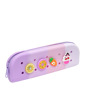 Étui à crayons en silicone à trous de crocodile avec logo personnalisé, sac à stylos mignon à faire soi-même, pochette de rangement multifonction, fournitures scolaires pour enfants - Product Image 1