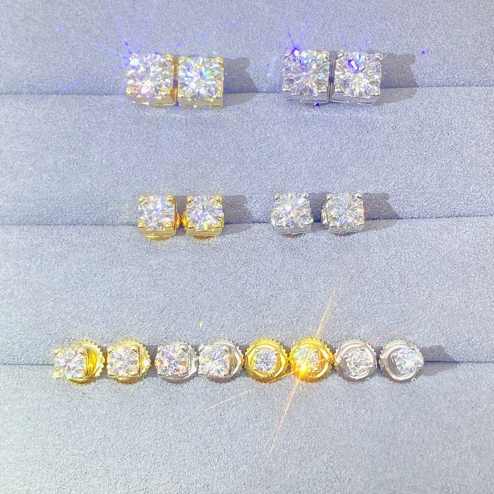 Bling hip-hop jewelry diamond vvs stud gold plate sterling silver 925 jewellery earring for men